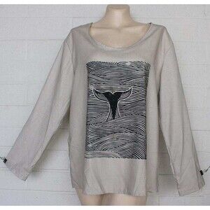 Gray Whale Tail Japanese Line Drawing Scoop Neck Rayon Tunic Top One Size